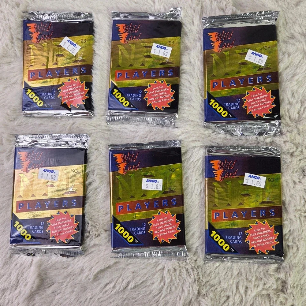 Lot of 6 1993 Wild Card NFL Players Football Trading Card Packs Sealed 12 Cards